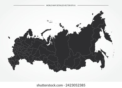 Russia Map - World Map International vector template with High detailed with black and white outline color isolated on white background - Vector illustration eps 10