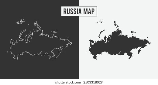 Russia Map - World Map International vector template with High detailed with black and white outline color isolated on white background - Vector illustration eps 10