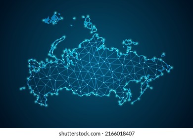 Russia Map - World Map mash line and point scales on blue technology background. Wire Frame 3D mesh polygonal network line, design sphere, dot and structure -  Vector illustration eps 10