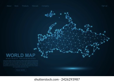 Russia Map - World Map mash line and point scales on blue technology background. Wire Frame 3D mesh polygonal network line, design sphere, dot and structure - Vector illustration eps 10