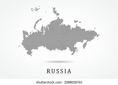 Mapa de Rusia - Plantilla de vector de mapa mundial con puntos negros, cuadrícula, grunge, estilo medio tono aislado en fondo blanco para educación, infografía, diseño - Ilustración vectorial eps 10