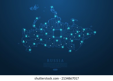 Russia Map - World map vector template with Abstract futuristic circuit board Illustration or High-tech technology mash line and point scales on dark background - Vector illustration ep 10