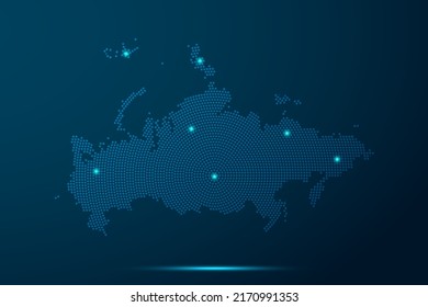 Russia Map - World Map vector template with dots, grid, grunge, halftone style and light, network line, design sphere on blue technology background -  Vector illustration eps 10