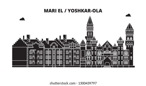 Russia, Mari El, Yoshkar-Ola. City skyline: architecture, buildings, streets, silhouette, landscape, panorama. Flat line, vector illustration.