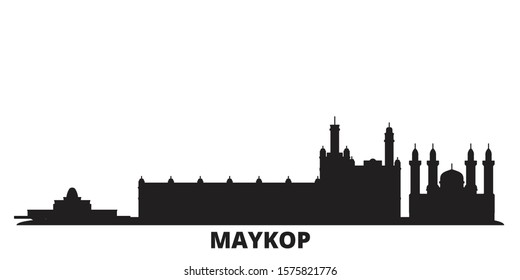 Russia, Maykop city skyline isolated vector illustration. Russia, Maykop travel black cityscape