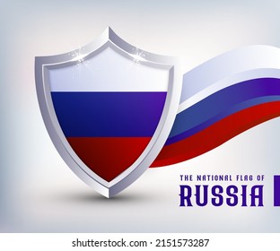 Russia metal shield flag vector design. Russia Flag Shield design Template. Russia independent day national flag design.