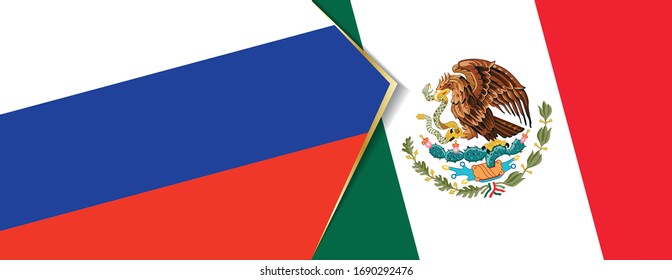 Rusia y México banderas, dos vectores símbolo de relación o confrontación.