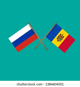 Russia and Moldova crossed flags.Language learning or travel concept