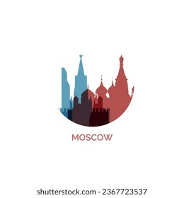Russia Moscow city cityscape skyline capital panorama vector flat modern logo icon. Russian town emblem idea with landmarks and building silhouettes