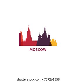 Russia Moscow city panorama view landscape flat modern color icon logo