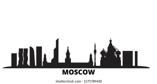 Russia, Moscow City city skyline isolated vector illustration. Russia, Moscow City travel black cityscape