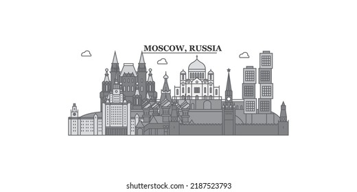 Russia, Moscow city skyline isolated vector illustration, icons