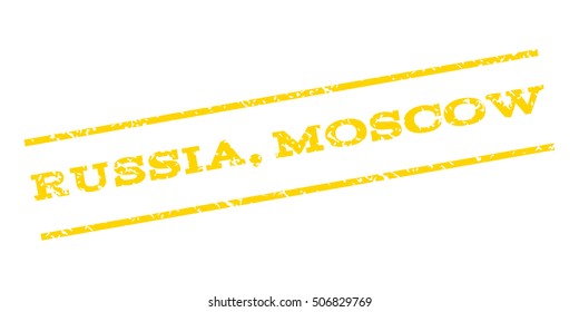 Russia Moscow watermark stamp. Text tag between parallel lines with grunge design style. Rubber seal stamp with unclean texture. Vector yellow color ink imprint on a white background.