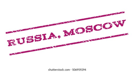 Russia Moscow watermark stamp. Text tag between parallel lines with grunge design style. Rubber seal stamp with dust texture. Vector purple color ink imprint on a white background.