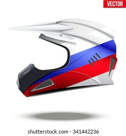 Russia Motorcycle Helmets with flag of Japan. Extreme enduro motocross style. Vector Illustration.