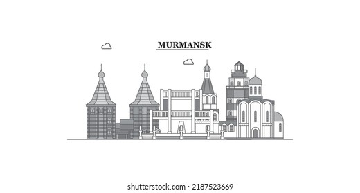 Russia, Murmansk city skyline isolated vector illustration, icons