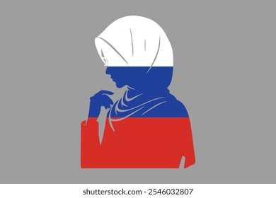 Rússia Menina muçulmana vestindo a bandeira da França hijab, bandeira da Rússia gráfico vetorial, bandeira do país da Rússia é um símbolo de liberdade, bandeira nacional da Rússia, ilustração vetorial
