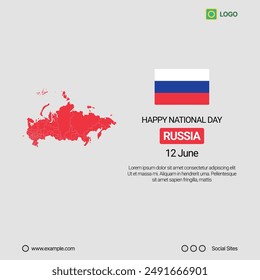 Russia National Day Social Media Banner, Editable Vector Design with Map and Flag