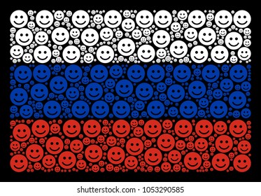 Russia National Flag concept done of glad smile design elements. Vector glad smile items are organized into conceptual Russian flag illustration.