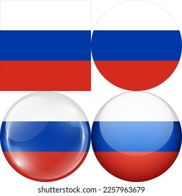 Russia National Flag Symbol Logo Icon, set of 1:1 Square, Round Circular Shape, Bubble and Button Design Vector Illustration Isolated on White Background