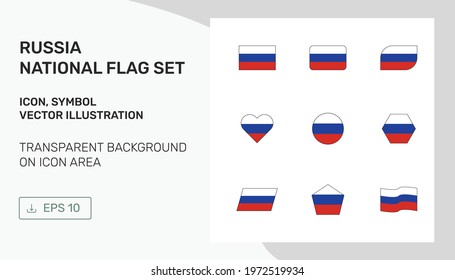 Russia national flag symbol set. various forms. Transparent background in symbol, icon area. EPS 10