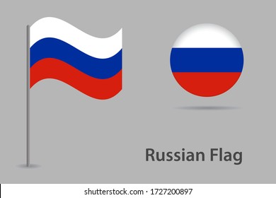Russia National Flag Waving. Russian Flag Button. Russia National Emblem Symbol. Vector Illustration Graphic. 