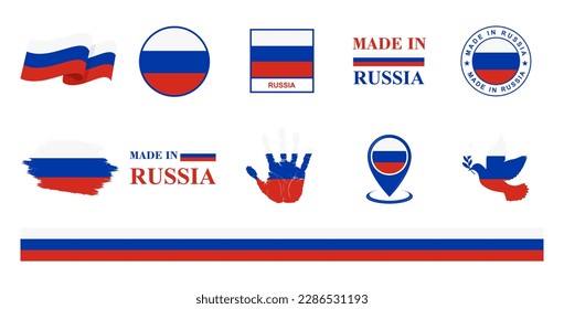 Russia national flags icon set. Labels with Russian flags. Vector illustration