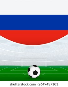 Russia National Football Theme, Stadium and Soccer Ball. Soccer Match Concept in Russia. Ideal for use in sports event promotions, football themed designs, and tournament advertisements.