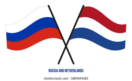 Russia and Netherlands Flags Crossed And Waving Flat Style. Official Proportion. Correct Colors.