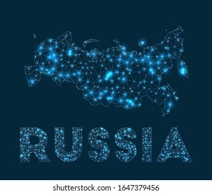 Russia Network Map. Abstract Geometric Map Of The Country. Internet Connections And Telecommunication Design. Beautiful Vector Illustration.