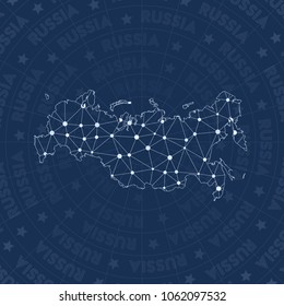 Russia network style country map. Attractive space style, modern design for infographics or presentation.