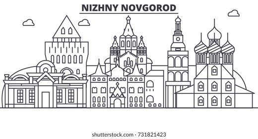 Russia, Nizhny Novgorod architecture line skyline illustration. Linear vector cityscape with famous landmarks, city sights, design icons. Landscape wtih editable strokes