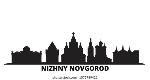 Russia, Nizhny Novgorod city skyline isolated vector illustration. Russia, Nizhny Novgorod travel black cityscape