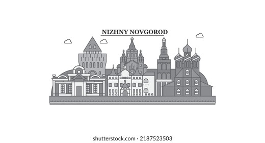 Russia, Nizhny Novgorod city skyline isolated vector illustration, icons