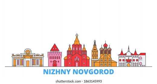 Russia, Nizhny Novgorod line cityscape, flat vector. Travel city landmarks, outline illustrations, line world icons