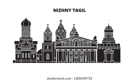 Russia, Nizhny Tagil. City skyline: architecture, buildings, streets, silhouette, landscape, panorama. Flat line, vector illustration.