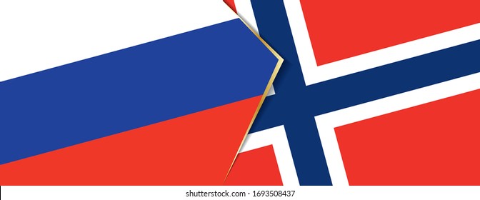 Banderas de Rusia y Noruega, dos banderas vectoriales símbolo de relación o confrontación.