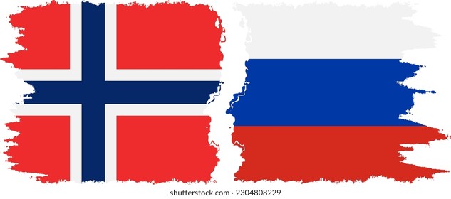 Russia and Norway grunge flags connection, vector