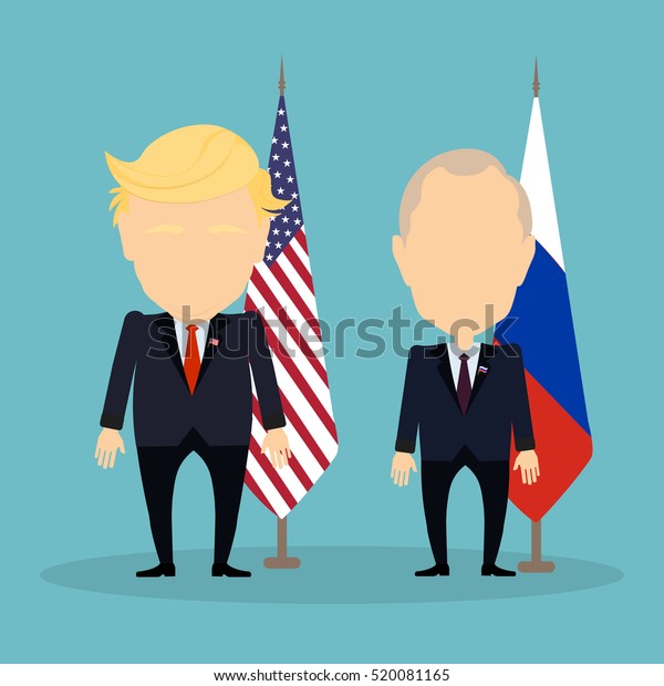 Russia November. 21, 2016 Donald Trump and Vladimir Putin standing together. Russian and american flags.