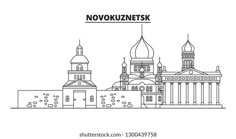 Russia, Novokuznetsk. City skyline: architecture, buildings, streets, silhouette, landscape, panorama, landmarks. Editable strokes. Flat design, line vector illustration concept. Isolated icons