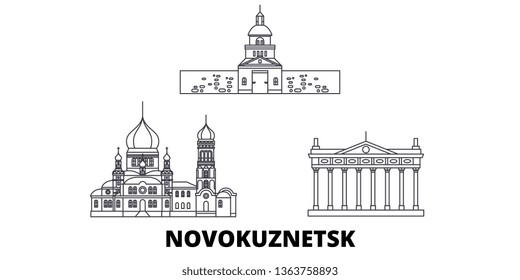 Russia, Novokuznetsk line travel skyline set. Russia, Novokuznetsk outline city vector illustration, symbol, travel sights, landmarks.