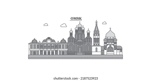 Russia, Omsk city skyline isolated vector illustration, icons