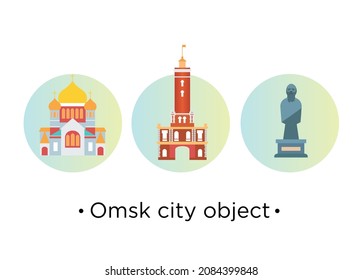 Russia, Omsk.  Flat design vector illustration concept