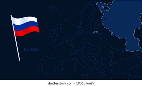 russia on europe map vector illustration. High quality map Europe with borders of the regions on dark background with national flag.