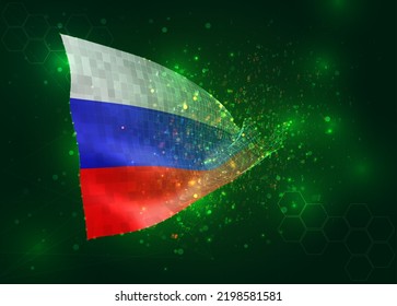 Rusia, sobre la bandera del vector 3d sobre fondo verde con polígonos y números de datos