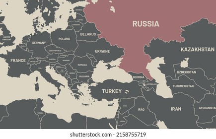 
Russia on world map. Russia colored differently from other countries. Vector map design. War with Ukraine and Scandinavian countries