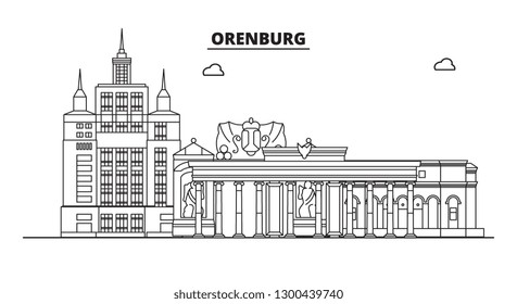 Russia, Orenburg. City skyline: architecture, buildings, streets, silhouette, landscape, panorama, landmarks. Editable strokes. Flat design, line vector illustration concept. Isolated icons