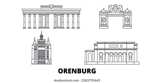 Russia, Orenburg line travel skyline set. Russia, Orenburg outline city vector illustration, symbol, travel sights, landmarks.