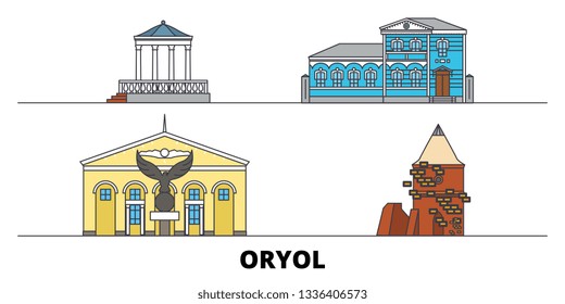 Russia, Oryol flat landmarks vector illustration. Russia, Oryol line city with famous travel sights, skyline, design. 