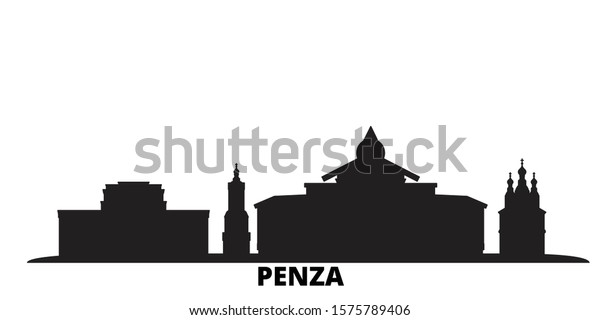 Russia, Penza city skyline\
isolated vector illustration. Russia, Penza travel black\
cityscape